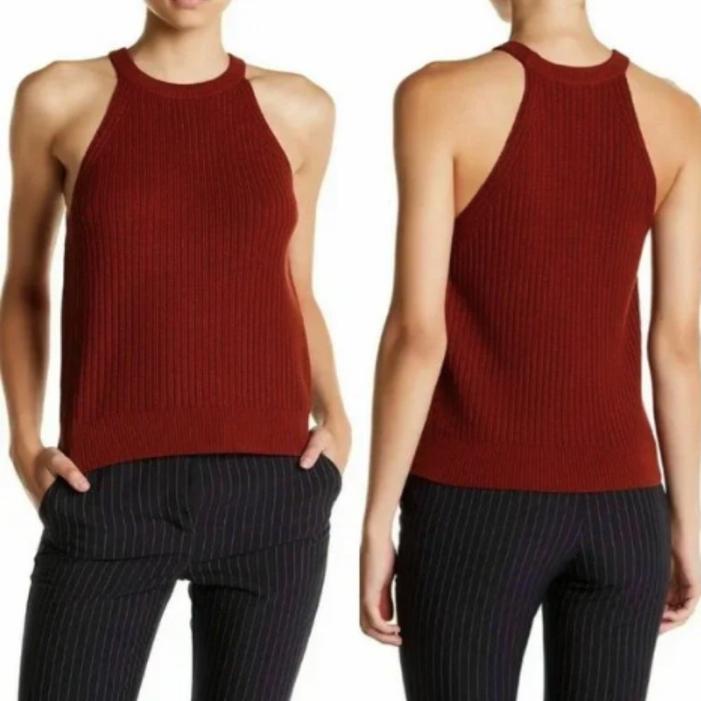 FINAL ⬇️ Theory | Waxson Ribbed Knit Halter Tank Top in Prosecco